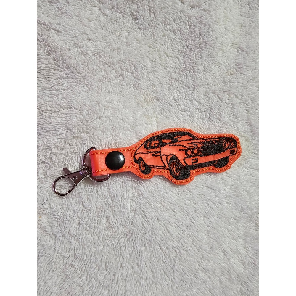 Classic Car Keychain Embroidered Auto Keyring Orange Black‎ Novelty Gift